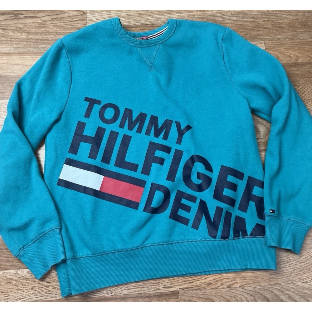 Tommy Hilfiger Spell Out Women's Sweatshirt Turquoise Size Medium